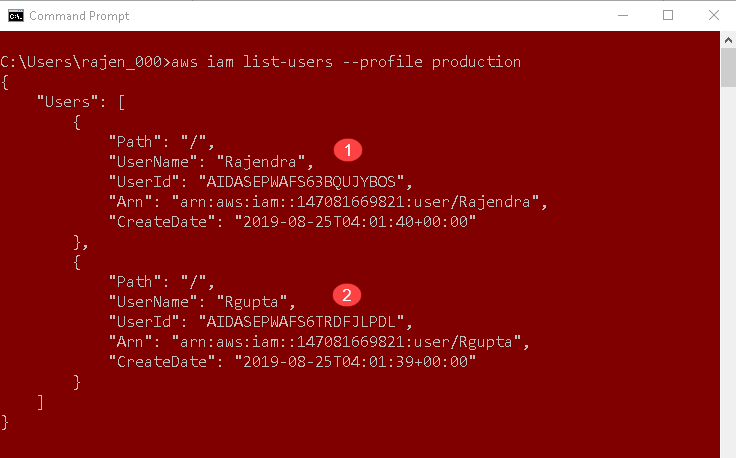 AWS CLI list users