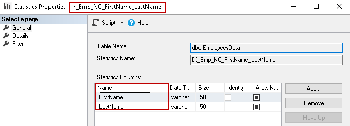 Composite key SQL Server Update statistics 