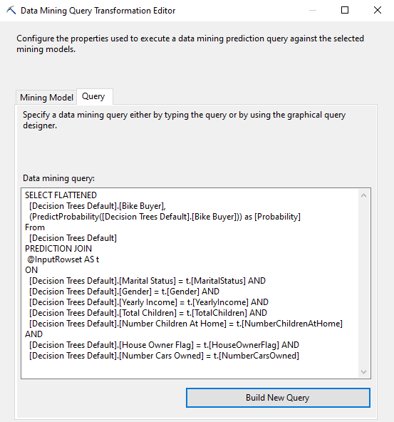 Data Mining Query Transformation Editor