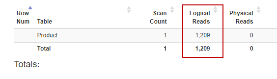 Non-sargable query example IO statistics 