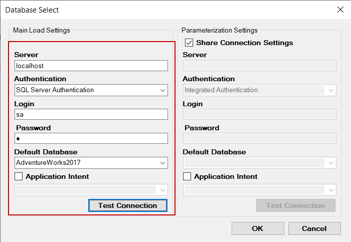 SQLQueryStress database settings