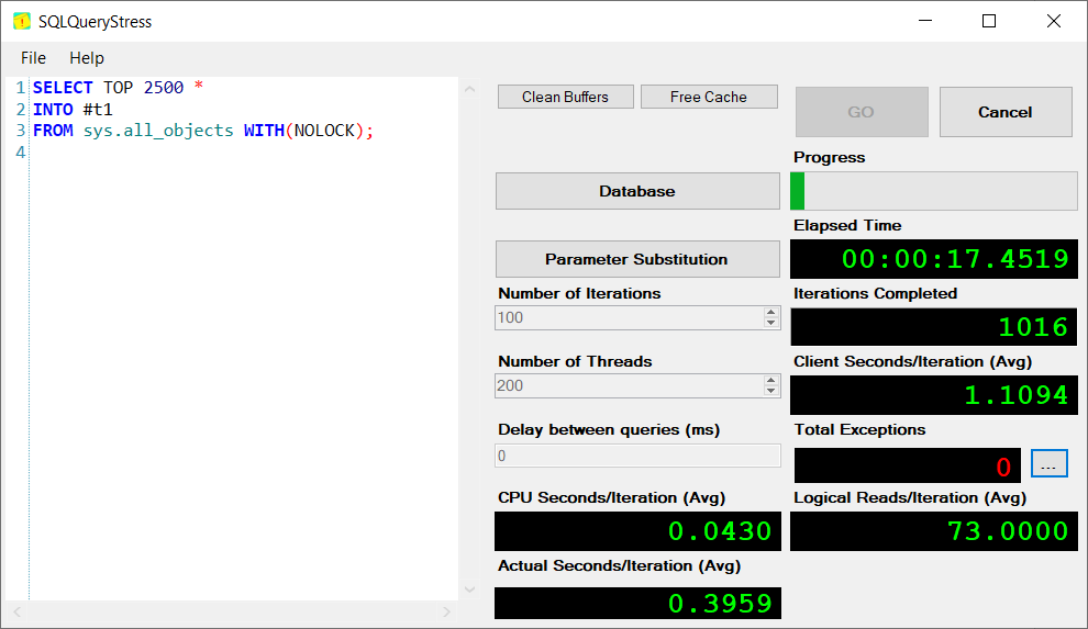 Starting  SQLQueryStress to execute the queries