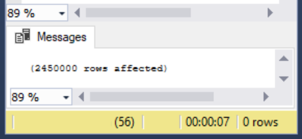 The load consumed 7 seconds for 2.45 million rows during the bulk insert.