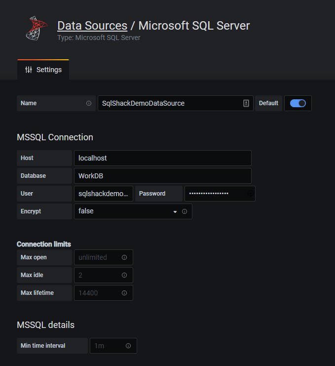 Adding Data Source Details for SQL Server