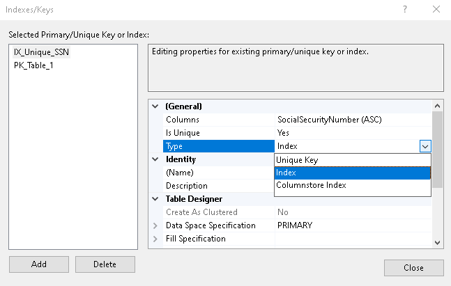 Choose Index or Unique key