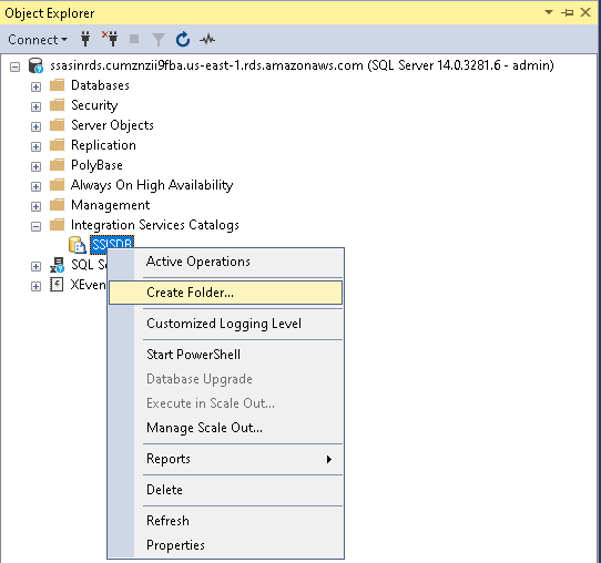 Create a folder in SSISDB catalog