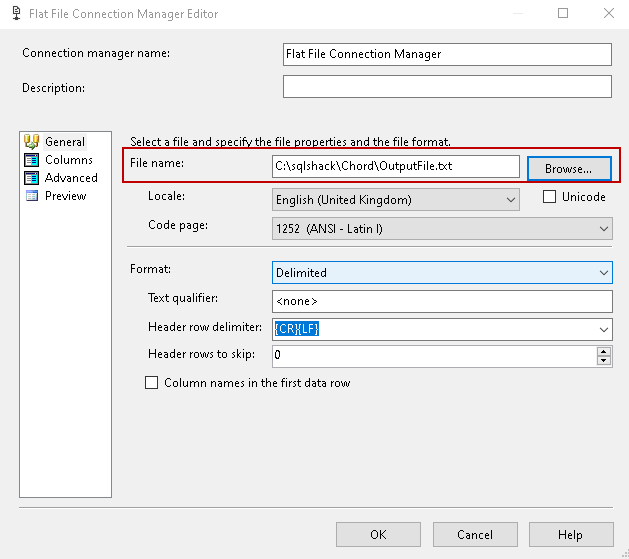 flat file destination editor