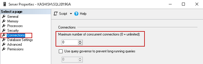 Max number of connections