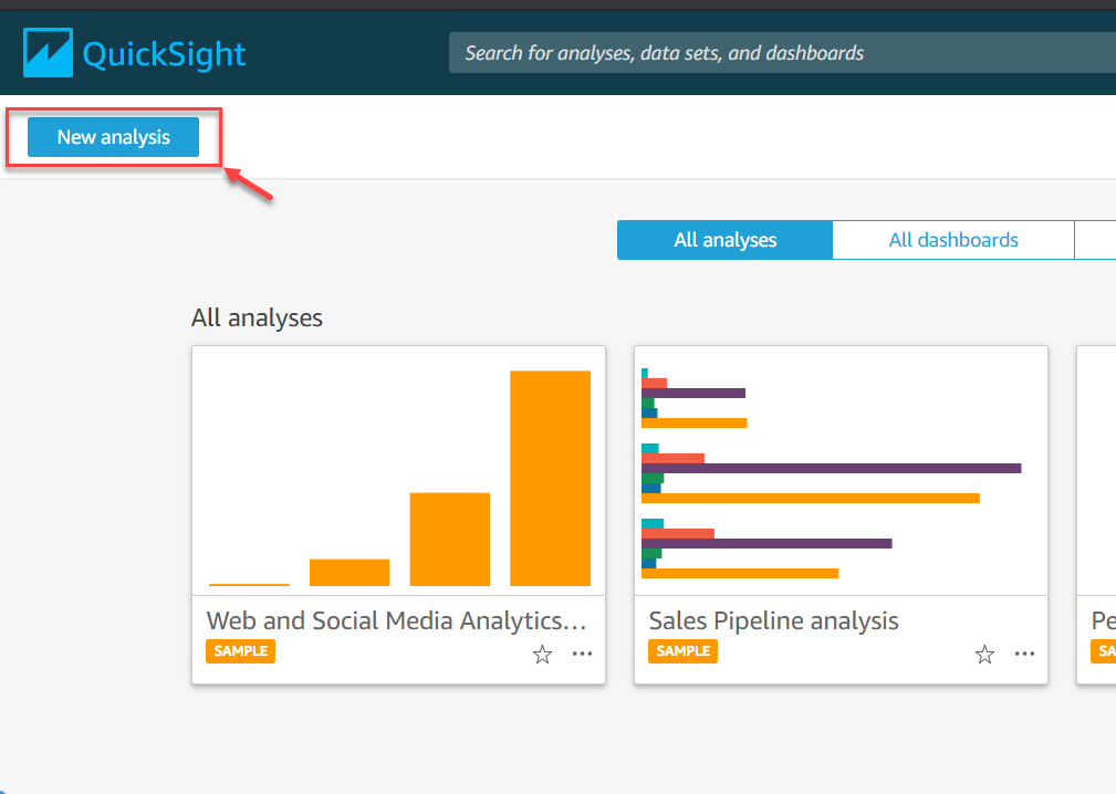 New Analysis in QuickSight