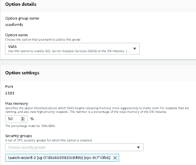 Option SSAS for Analysis Service