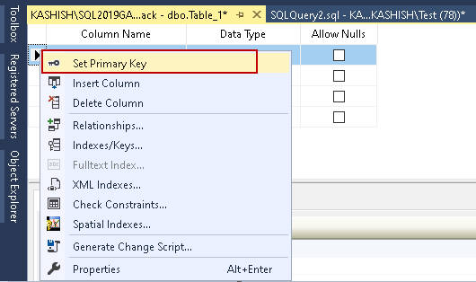 Set Primary Key