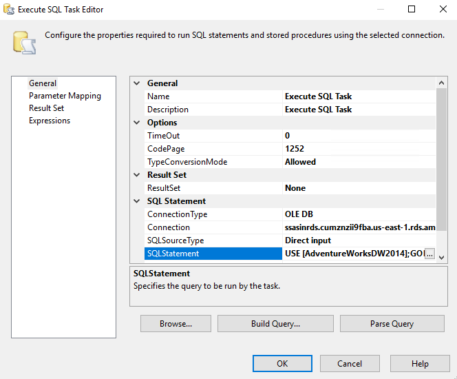 Specify SQL statement