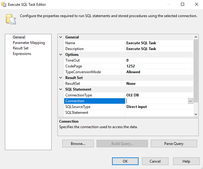 SQL task editor