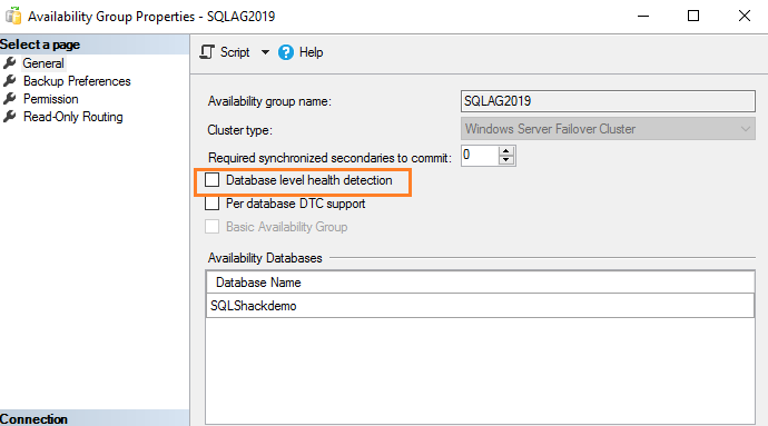 Availability group properties