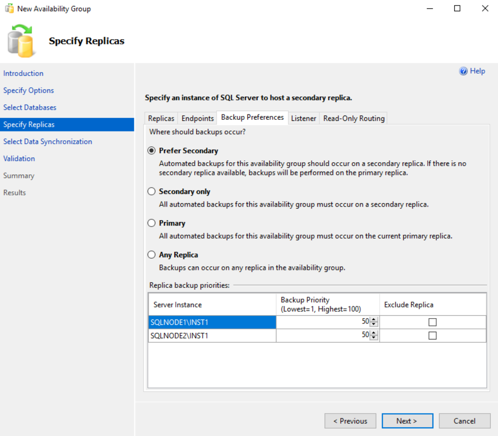 Backup preferences