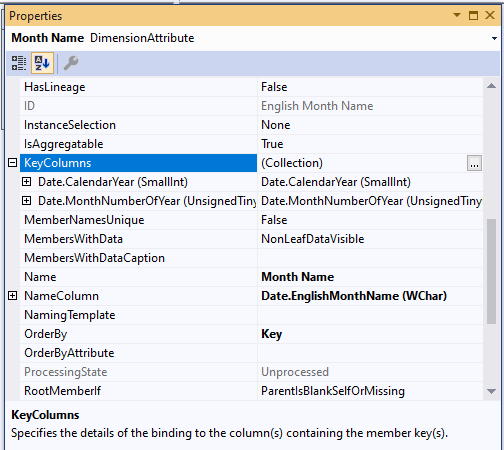 Configuration of Month Name to order the Month Name by Month Number.