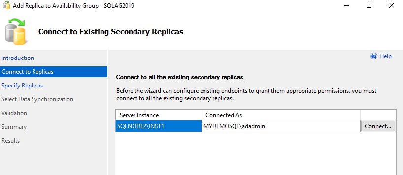 Connect to an existing replica