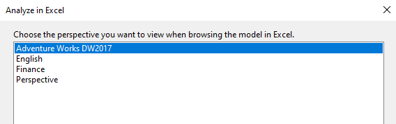 Connecting to the Perspective using Excel