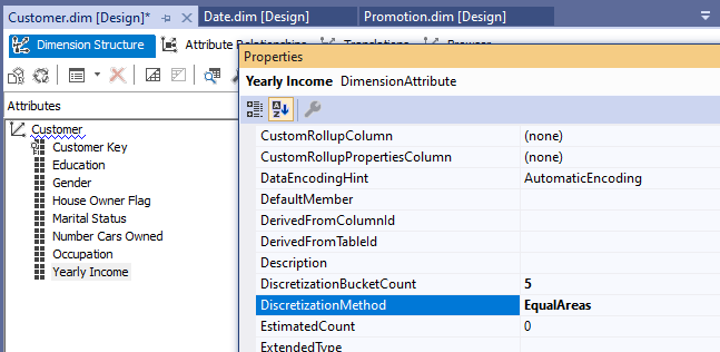 Create Buckets for Countinous variabe, Yearly Income. 