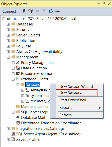 Creating an extended event in SQL Server