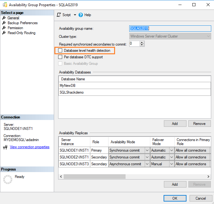 Enable Database-level health detection