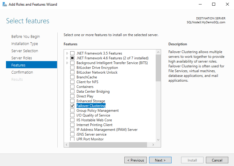 Enable Failover Cluster feature