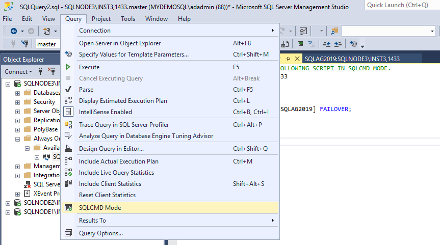 Enable SQLCMD mode