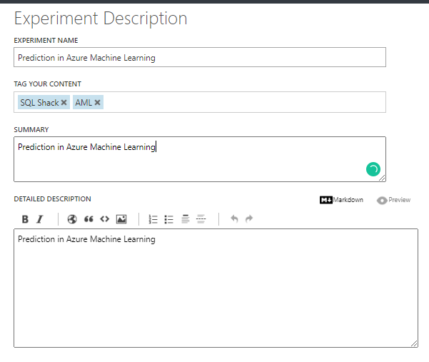 Entering Experiment description before publishing to the gallery. 