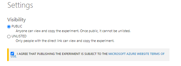 Final settings in publishing the model option. 