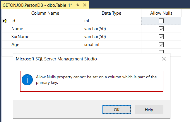 Primary key columns do not allow to null values