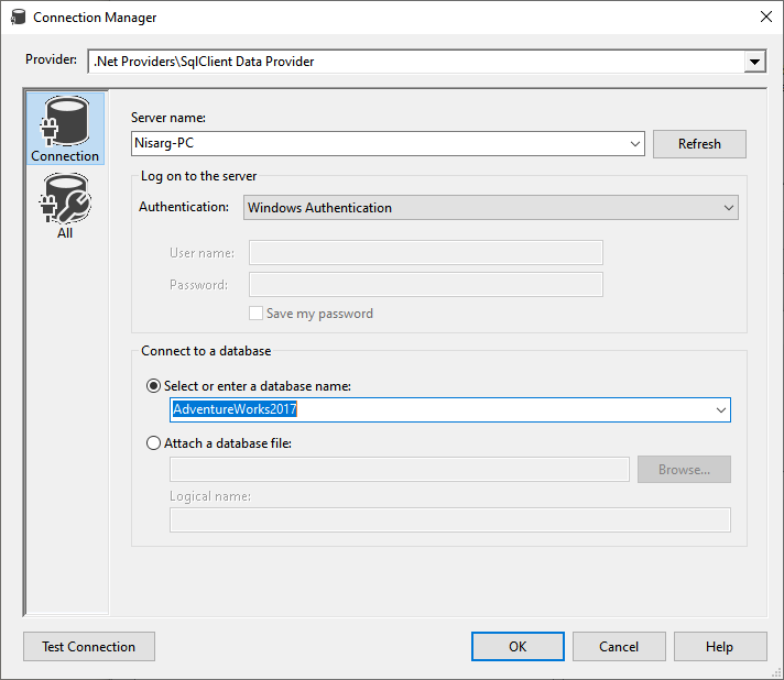 Configure SQL Server connection