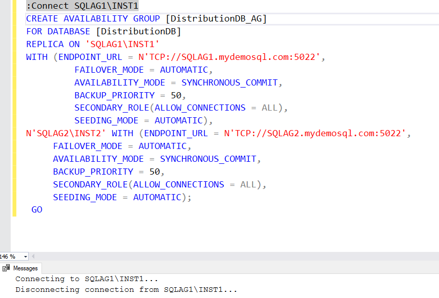 AG configuration of the distribution database.