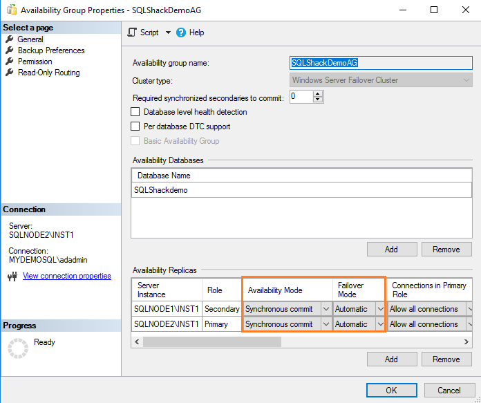 Availability  group properties