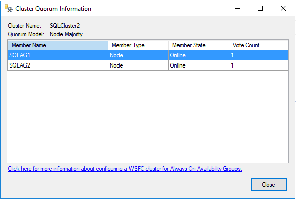 Cluster quorum information