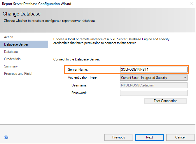 Specify the SQL instance 