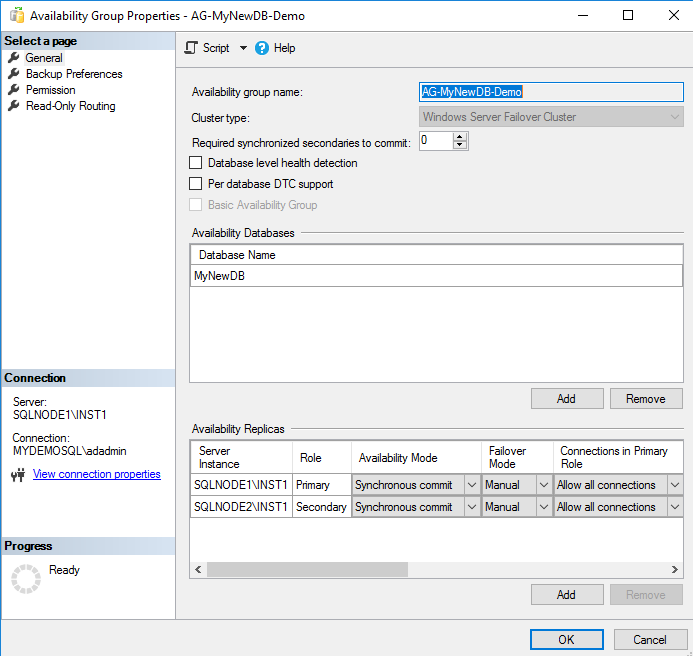 availability group properties 