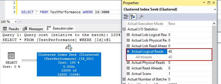 Clustered index seek and logical read