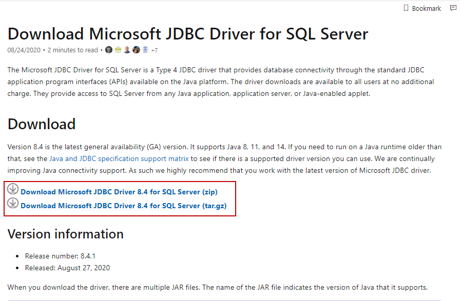 Download JDBC driver for SQL Server