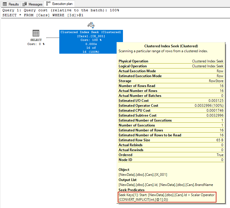 Range scan and seek predicates