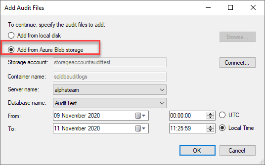 Adding auditing files from Blob storage