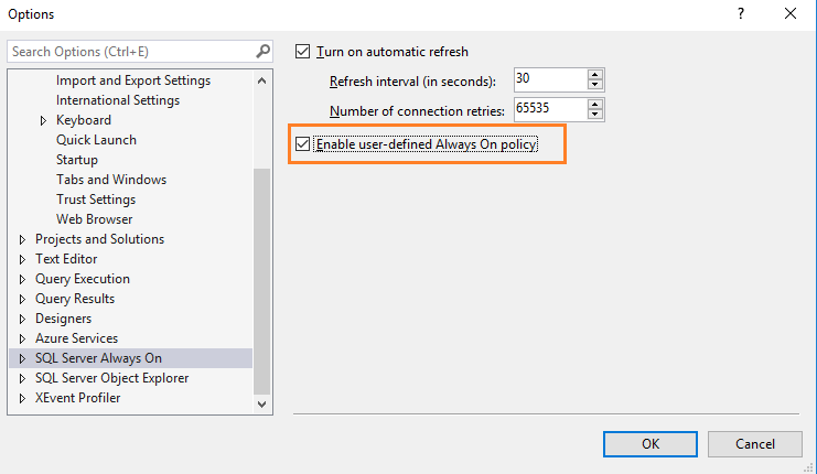 Enable User-Defined Policies in Availability Group dashboard