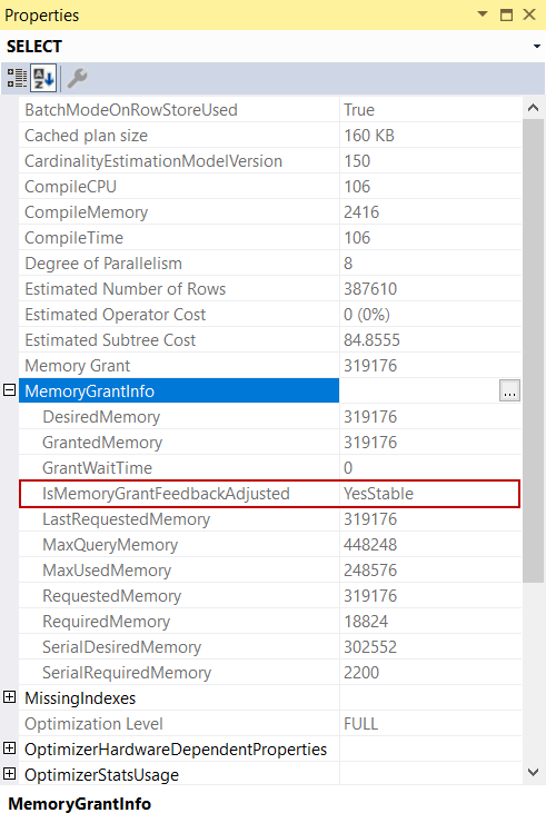 Row Mode Memory Grant Feedback feature details