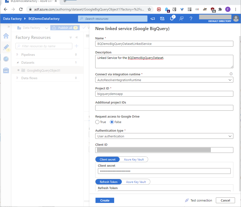 Set up the linked service values.