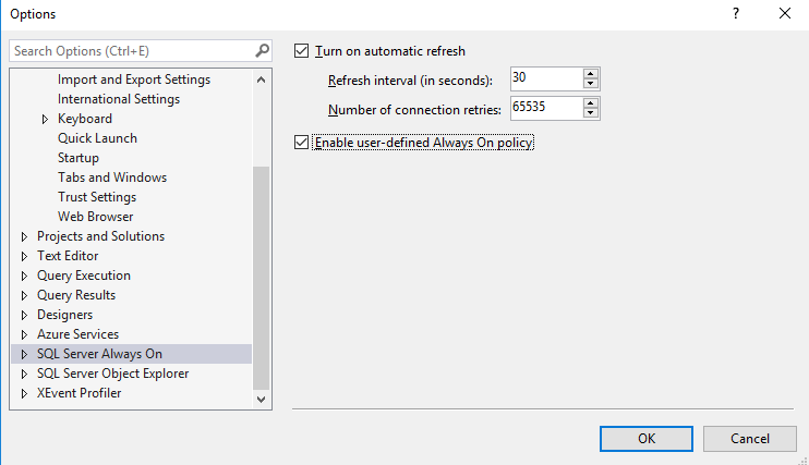 SSMS configuration 