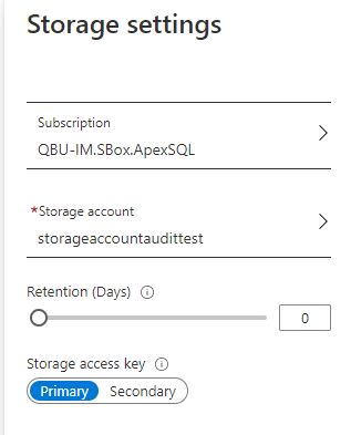 Storage settings for audited data in Azure