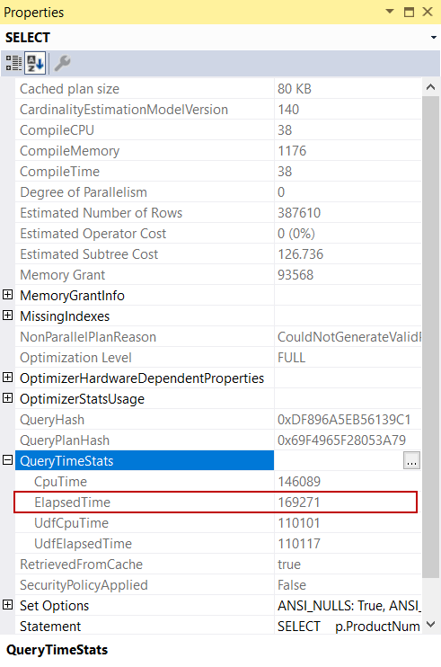 The elapsed time of a query