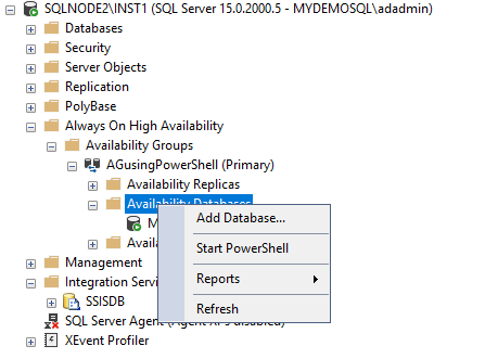Add the SSISDB into the existing availability Group