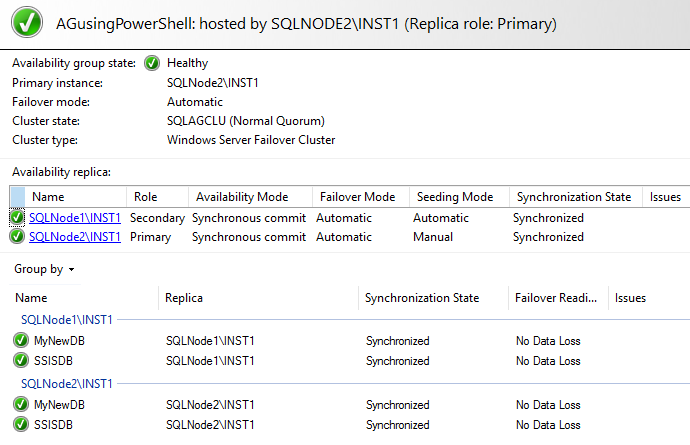 AG dashboard synchronized status