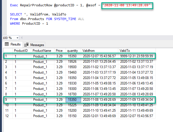 Azure SQL Database. Temporal tables row-level data recovery