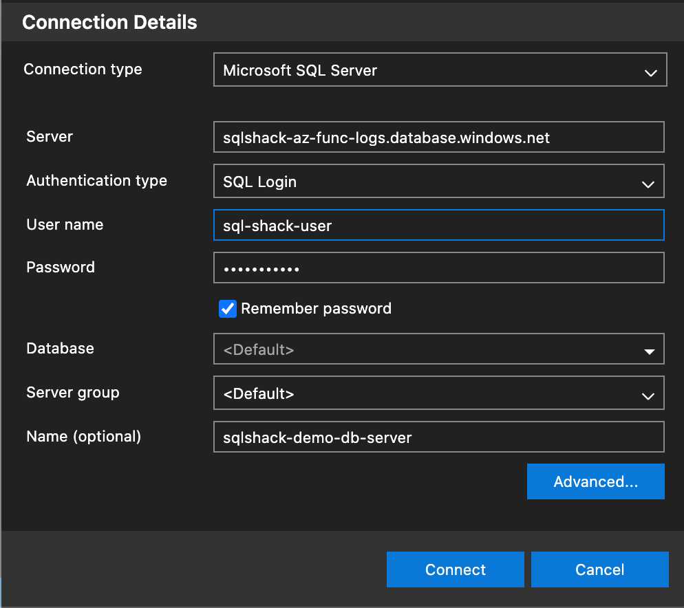 Connecting to the SQL Database